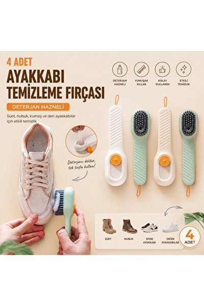 optana 4 adet Deterjan Hazneli Bot Süet Nubuk Spor Ayakkabı Temizleme Fırçası