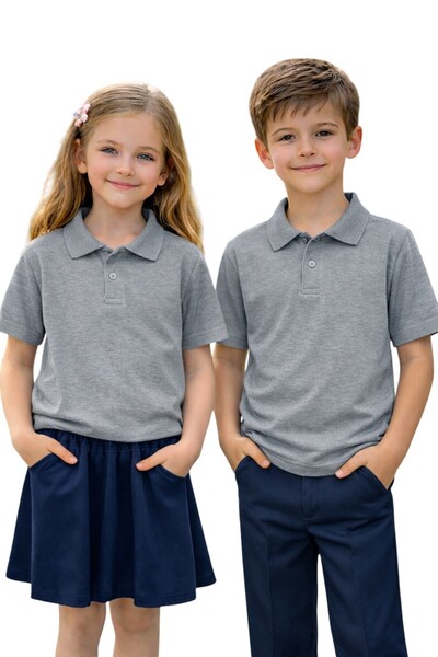 ERDEM KIDS تي شيرت مدرسي أساسي يومي باللون الرمادي للأولاد والبنات من القطن ب...