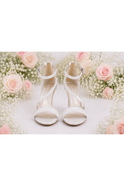 OEM Sandale fashion Andalouse,toc cui,nuanta de alb cu sclipici