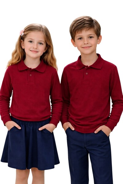 ERDEM KIDS تي شيرت مدرسي أساسي يومي بأكمام طويلة من القطن وياقة بولو للأولاد ...