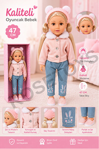 kosetoys Kız Oyuncak Bebek Tarz Şık Giyimli Et Bebek 47 cm