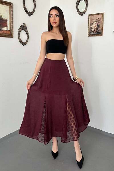 Clothes Fast تنورة نسائية طويلة مزينة بالدانتيل ومفصلة التصميم