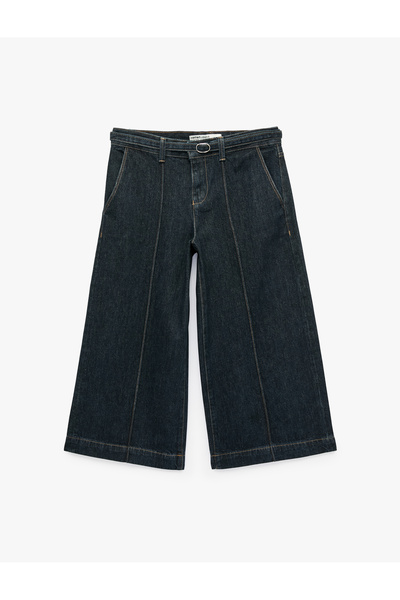 Koton Cotton Pocketed Belted Culotte Denim Trousers