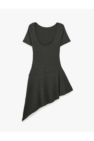 Koton Slim Fit U Yaka Asimetrik Elbise