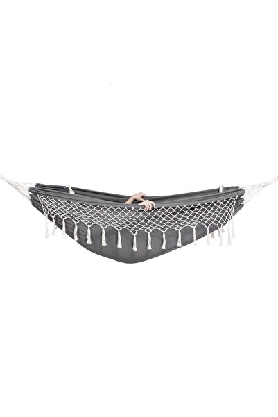 Danex Hamac doua persoane cu franjuri si 2 perne, 200kg, 200×150 cm, gri inchis,