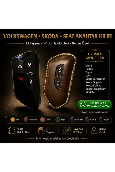 Minimalim Leather Craft Volkswagen Skoda Seat Anahtar Kılıfı (Golf 8 Caddy Ti...