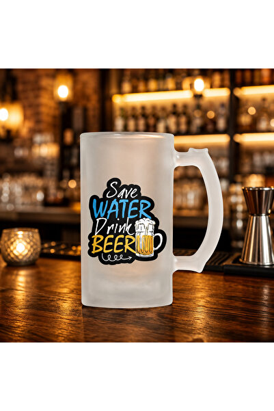 Arka9 Halbă din sticlă sablată 500 ml – „Save WATER, Drink BEER”
