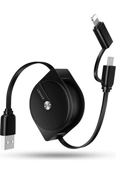 Usams Ανασυρόμενο Καλώδιο USB σε Lightning / micro USB 2A Μαύρο 1μ SJ192USB01