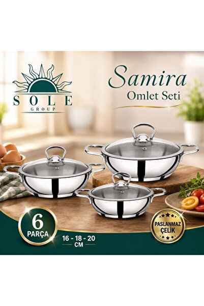 Generic Brand Sole Sami̇ra Omelette Set Pan with Glass Lid (3 Pieces 16 Cm, 1...
