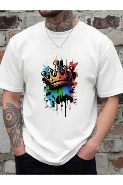 21JNRY Street Graffiti, Crown Print New Men's Round-Neck T-Shirt, Casual Spor...