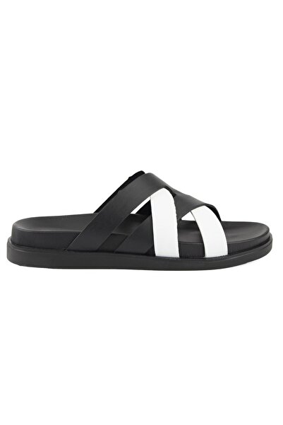 Pegia Leather Cross-Strapped Men's Slippers 215037 Black