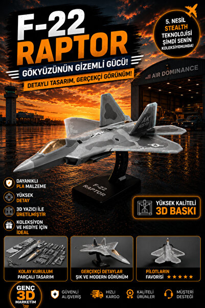 Genç 3D F-22 Raptor Maket Uçak Kit Kartı - Demonte 3D Savaş Uçağı Maketi - Ha...
