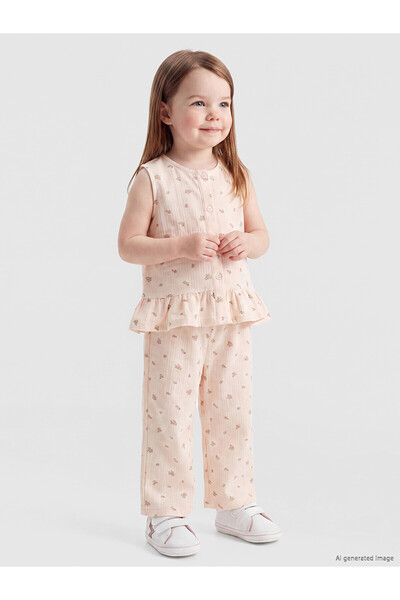 LC Waikiki Trendlucky Floral Baby Girl Set with Difference in Design