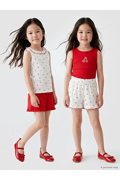 LC Waikiki Trendlucky Girls' Shorts with Elastic Waist, 2-Piece Set