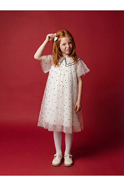 LC Waikiki Trendlucky Farkıyla Bebe Collar Heart Patterned Girl's Dress