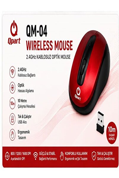 Qpart QM-04 2.4 Ghz Kablosuz Optik Mouse Ayarlanabilir DPI 800/1200/1600 USB ...