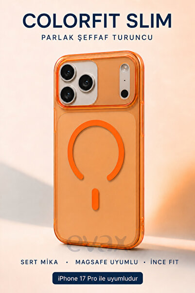 Evax [ColorFit] iPhone 17 Pro Uyumlu Parlak Şeffaf Sert Mika MagSafe İnce Fit...