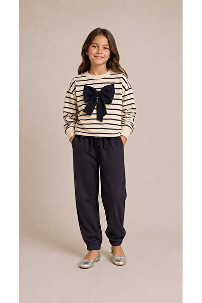 Jannock Girl's Stylish and Comfortable Striped Two-Piece Set Sweatshirt and P...