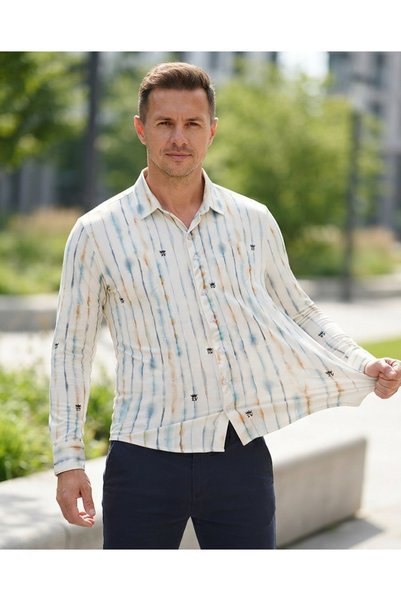 Chordi Long Sleeve Patterned Cotton Tencel Fabric Full Lycra Shirt