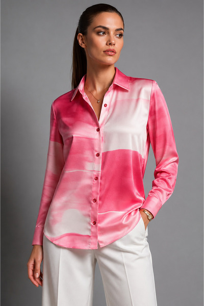 ALFATEKS ANTAKYA Kadın Premium Saten Gömlek Uzun Kollu Şık Gömlek