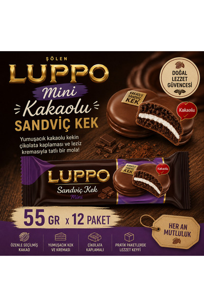 Şölen Mini Kakaolu Sandviç Kek 55 g x12 Paket