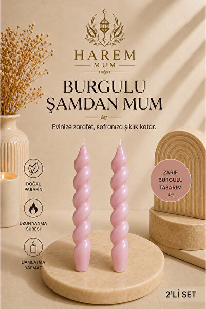 Harem Mum Gül Kurusu Burgulu Şamdan Mum 2'li Set