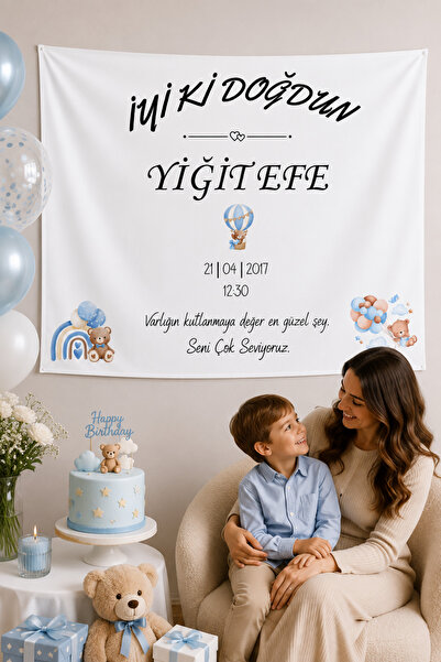 LUNA DİZAYN Kişiye Özel Yatay Doğum Günü Happy Birthday Duvar Örtüsü Duvar Ha...