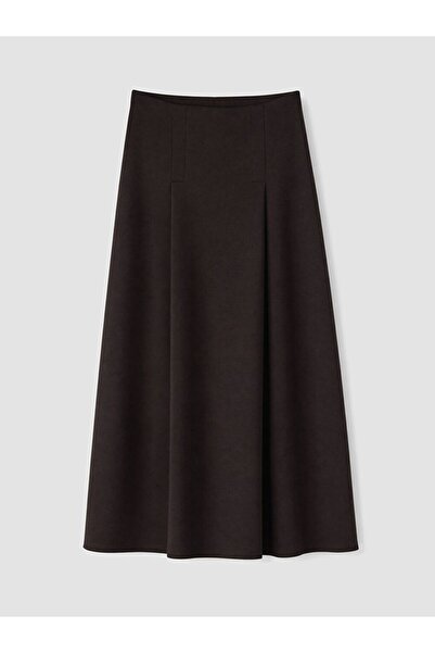 LC Waikiki Lcw Grace Brown A-Line Skirt with Elastic Waist and Pleated Detail