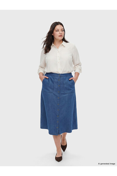 LC Waikiki Two Mt Shop Quality Elastic Waist Pocketed Jean Skirt