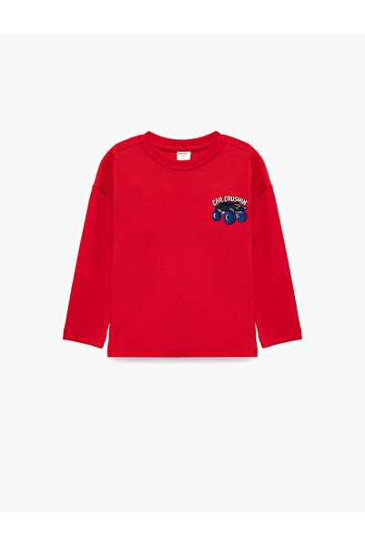 Koton Embroidery Detailed Long Sleeve Cotton Crew Neck T-Shirt