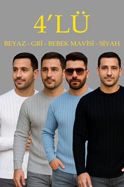 Gökyüzü Moda Men's Ribbed Knit Sweater Set of 4 – White, Baby Blue, Gray, Bla...