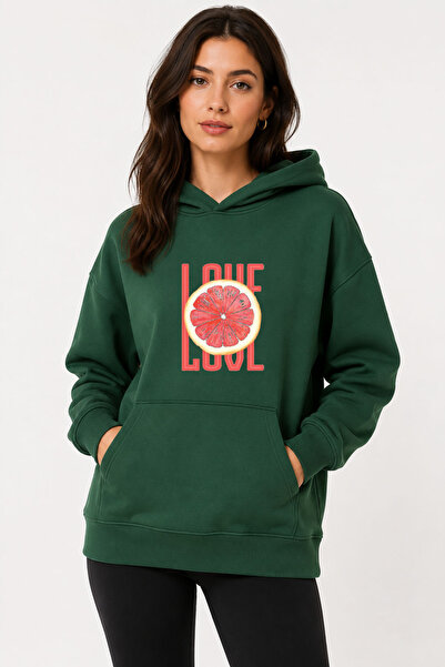 herkesemoda Orange Slice Printed Hooded 2 Thread Threaded Sweatshirt