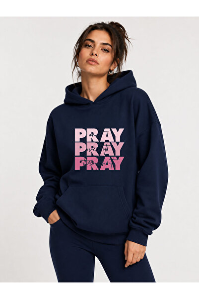herkesemoda Pray Printed Hooded 2 Thread Raster Sweatshirt