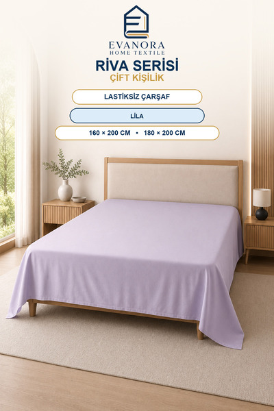 evonora Riva Series Lilac Double Elastic-Free Flat Sheet 160X200 / 180X200 cm