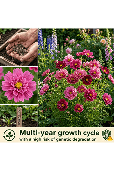 Bloom & Sow Seed بذور زهرة الكوزموس الوردية ذات البتلات المزدوجة (100 بذرة) -...
