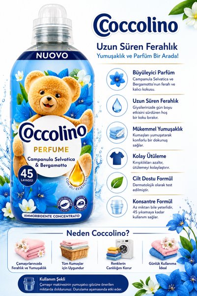 Coccolino Perfume Mavi Çan Çiçeği & Bergamot Kokulu Konsantre Çamaşır Yumuşatıcısı 952 ml 45 Yıkama