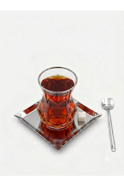 Arsel Teos Silver Çay Seti Paslanmaz Çelik 304 Kalite Çay Tabak - Kaşık - & C...