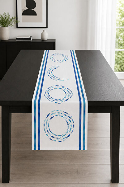 Bebişim Halı Blue Fish School and Striped Marine Runner Tablecloth 40X140 cm