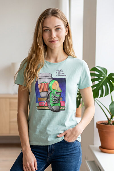 OEM Tricou casual de damă din bumbac cu imprimeu Coffee Books, TG-30