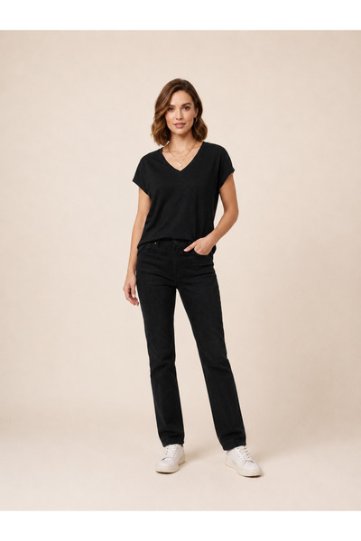 Vigoss Jeans Vi̇goss V-Neck Battal Women's T-Shirt B13161-03132