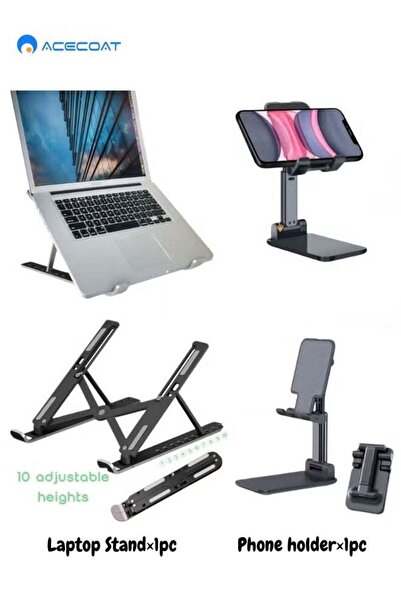 ACECOAT 2-Pack Foldable Desk Stand Set – 10-Level Adjustable Laptop Stand & H...
