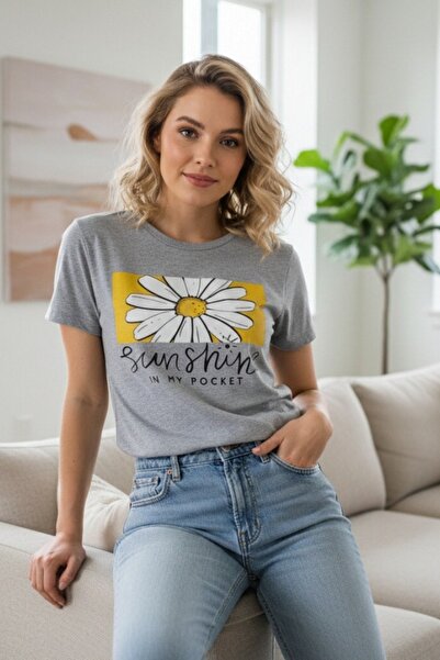 OEM Tricou casual de damă din bumbac cu imprimeu  "Sunshine in My Pocket ", T...