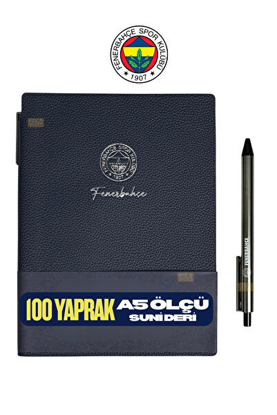 Fenerbahçe دفتر ملاحظات A5 مغلف بجلد صناعي مرخص، 100 ورقة، مقاس 14×21 سم، مسط...