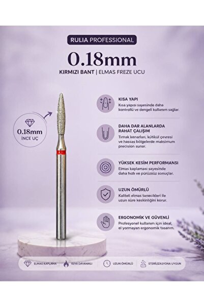 Rulia Professional 0.18 mm Profesyonel Elmas Freze Ucu Kırmızı Bant