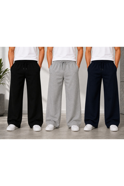 BERYY MODA Pantaloni de trening largi pentru bărbați, negri, gri, bleumarin, ...