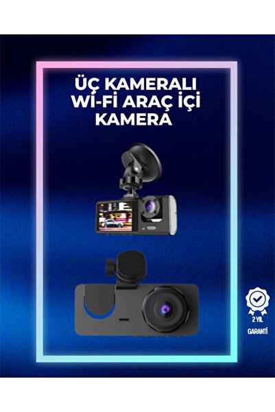 Ön + 720P Arka & İç Kamera – Suya Dayanıklı Araç Güvenlik Kamerası