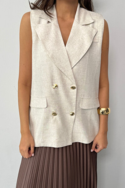 oniks store Linen Vest with Gold Buttons - Raw