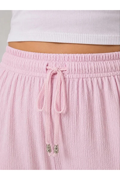 Veraura Lifestyle Battal Size Wrinkled Fabric Elastic Waist Lace-Up Wide Leg ...