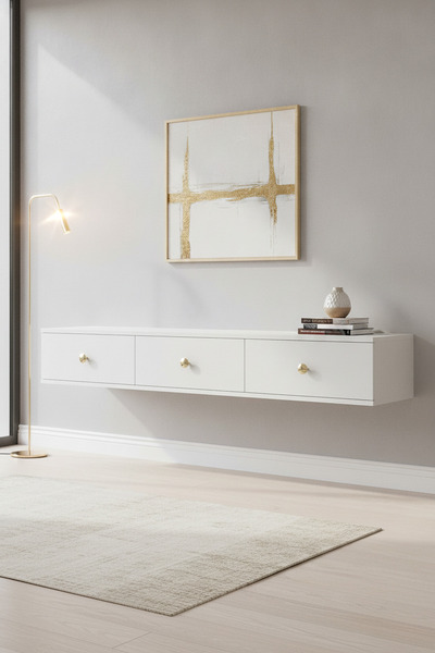 zetuna home TDA1801BG DUVARA MONTAJ TV STAND BEYAZ - GOLD 180CM