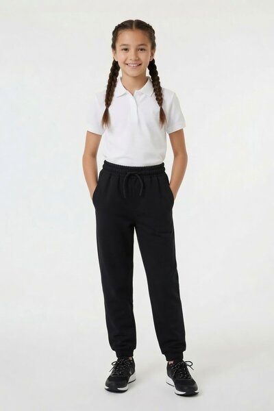 Cansın Mini Black Girls' School Sweatpants with Elastic Waist and Zipper Pock...